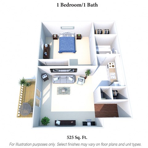 1 Bed 1 Bath Floor Plan at Crown Crossing Apartments, Amelia, OH, 45102